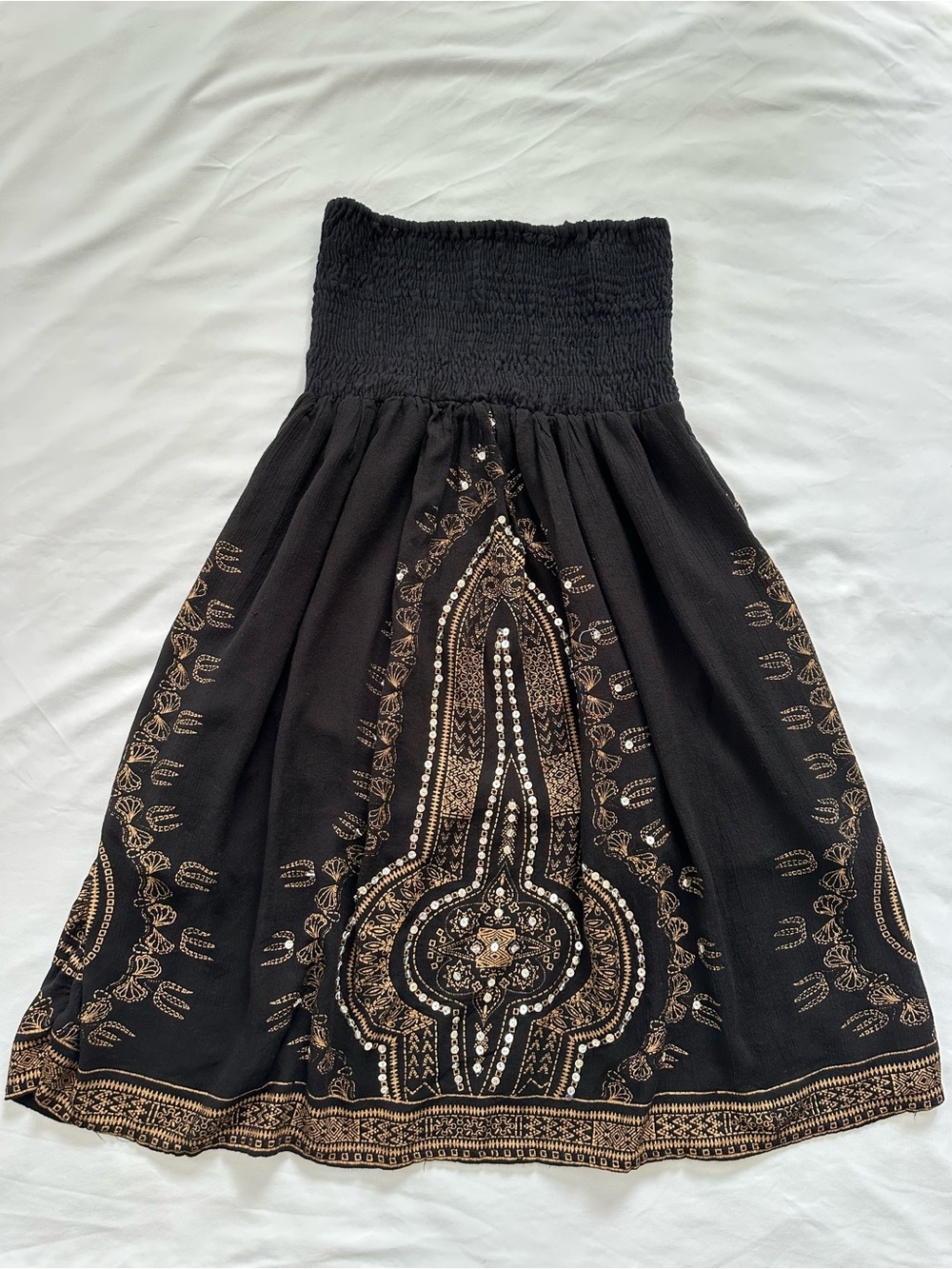 Vintage Y2K Sassy Doll black and gold strapless dress with sequin details